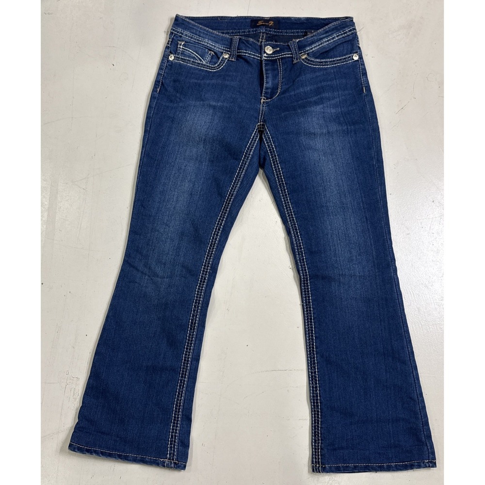Seven7 Jeans Womens Size 8 Blue Flare Stretch Denim Embroidered Bootcut